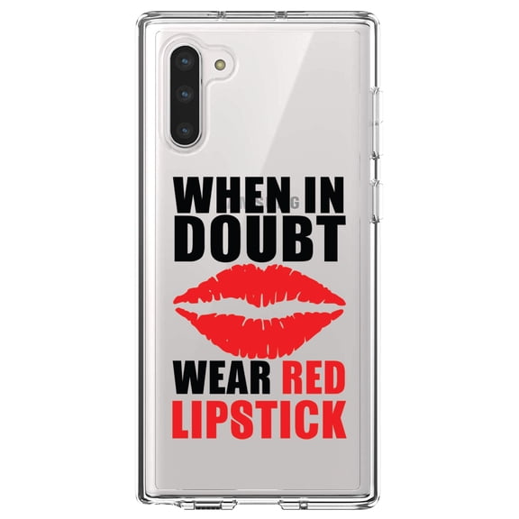 DistinctInk Clear Shockproof Hybrid Case for Samsung Galaxy Note 10 (6.3" Screen) - TPU Bumper Acrylic Back Tempered Glass Screen Protector - When in Doubt Where Red Lipstick