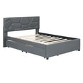 thumbnail image 6 of Full Size Platform Bed with Twin Size Trundle, Linen Upholstered Platform Bed Frame with 2 Storage Drawers, Full Bedroom Bed with Brick Pattern Headboard for Teens and Adults, Gray, 6 of 7