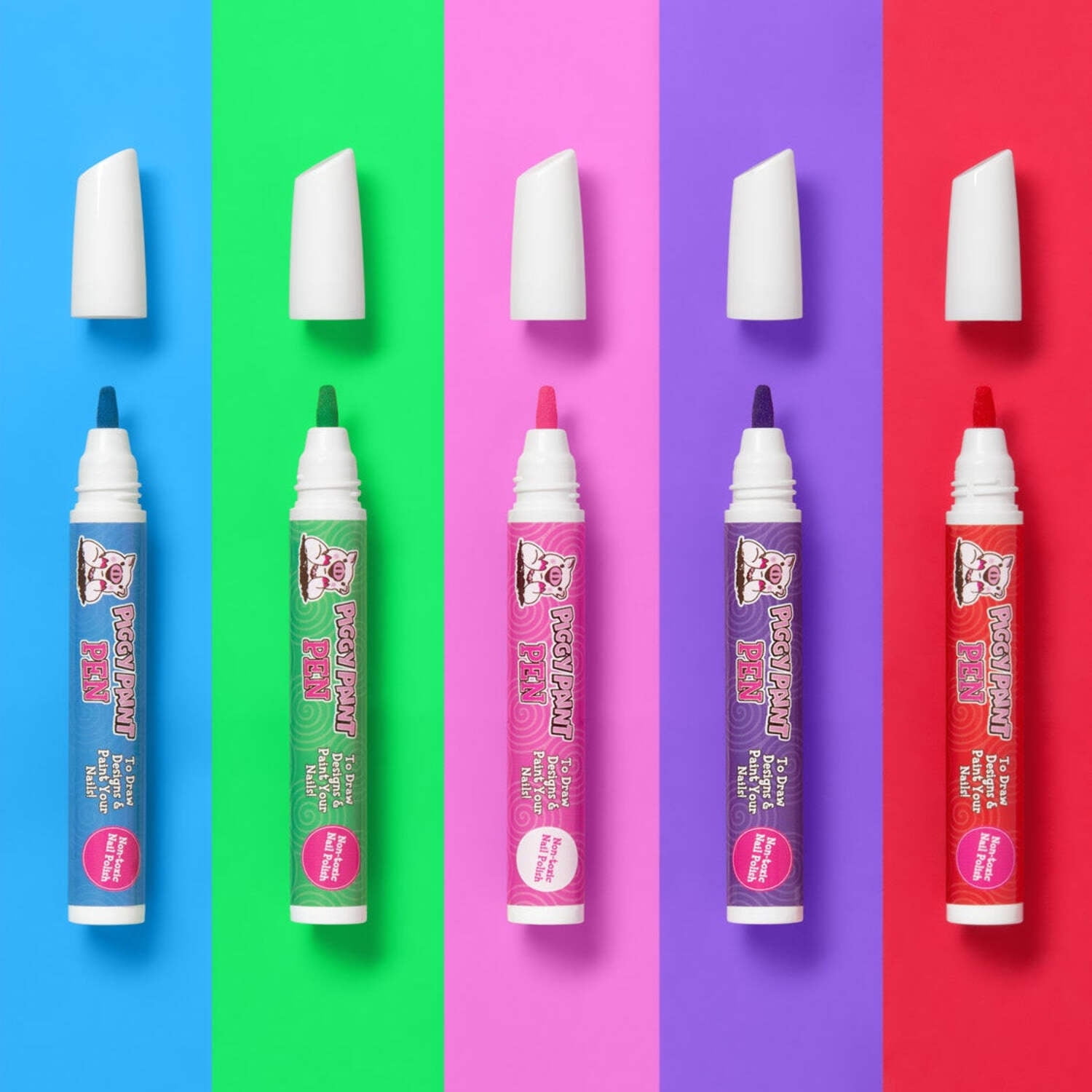 Piggy Paint 5-Pack Pen Bundle Non-toxic Kid-friendly Mess-free Nail Polish Pens