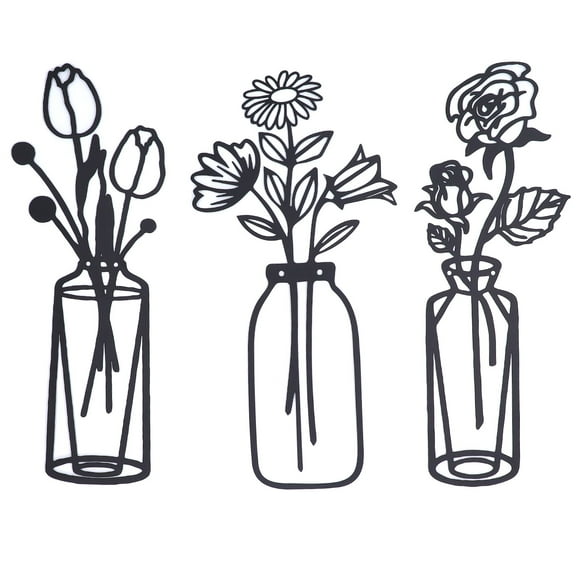 3Pcs/Set Metal Wall Art Vase Flowers Elegant Prevent Rust for Wall Decor Indoor Christmas Decor