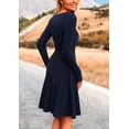 thumbnail image 2 of Vestido PRETTYGARDEN de punto acanalado en línea A, manga larga, azul marino, talla L, 2 of 8