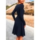 thumbnail image 2 of Vestido PRETTYGARDEN de punto acanalado en línea A, manga larga, azul marino, talla L, 2 of 8