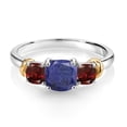 thumbnail image 2 of Gem Stone King 925 Sterling Silver and 10K Yellow Gold Blue Lapis and Red Garnet 3 Stone Engagement Ring for Women (1.85 Cttw, Cushion Cut 6MM and 4MM, Available in Size 5, 6, 7, 8, 9), 2 of 4