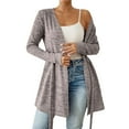 thumbnail image 2 of Women's Lightweight Belted Cardigan, Mid Length Open Front Sweater, Long Sleeve Duster Cover Up, Casual Loose Fit Lounge Cardigan, Solid Color Knit Wrap, Comfortable Loungewear Light Violet S, 2 of 7