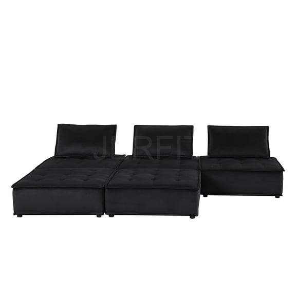 JERFIT 5-Piece Modular Velvet Sectional Sofa with Ottoman, Black Chaise Lounge Couch for Living Room