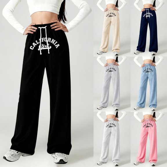 Gunia Girls Sweatpants Baggy Letter Print Casual Wide Leg Pants Loose Fit Comfortable Trousers Youth Children Fashion Athletic Pants With Pockets 4-16 Years