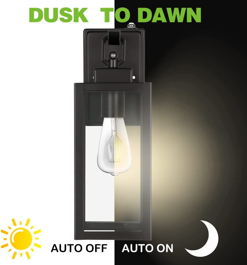 Large Size Dusk to Dawn Outdoor Wall Lanterns, 18 Inch Outdoor Wall Light Fixtures, Matte Black Porch Lights, Exterior Wall Lighting, Anti-Rust Architectural Outdoor Sconces, ETL Listed, 2 Pack