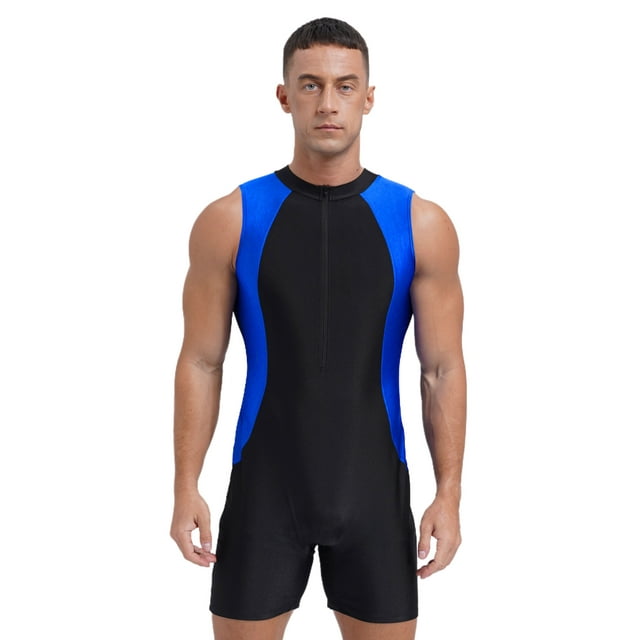 YONGHS Men's One Piece Swimsuit Bathing Training Suit Sleeveless Swim Bodysuit Rash Guard Wetsuit Royal Blue L
