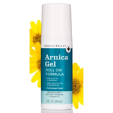 Miracle Plus Natural Arnica Bruise Body Gel Roll On Applicator | Arnica Montana Lotion For Thin Skin Bruising And Swelling After Surgery | Vitamin K Cream | Skin Care Ointment For Bruises, 3 Fl Oz