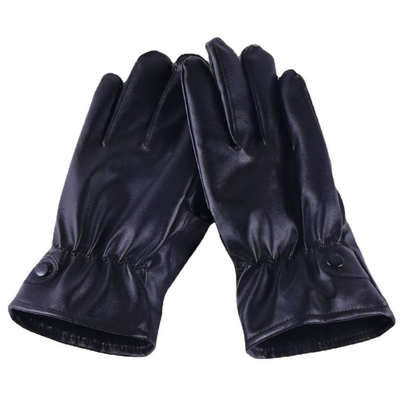 TELOLY Mens Winter Black Leather Gloves For Driving Dress Real Sheepskin Leather Warm Fleece Lined Gloves