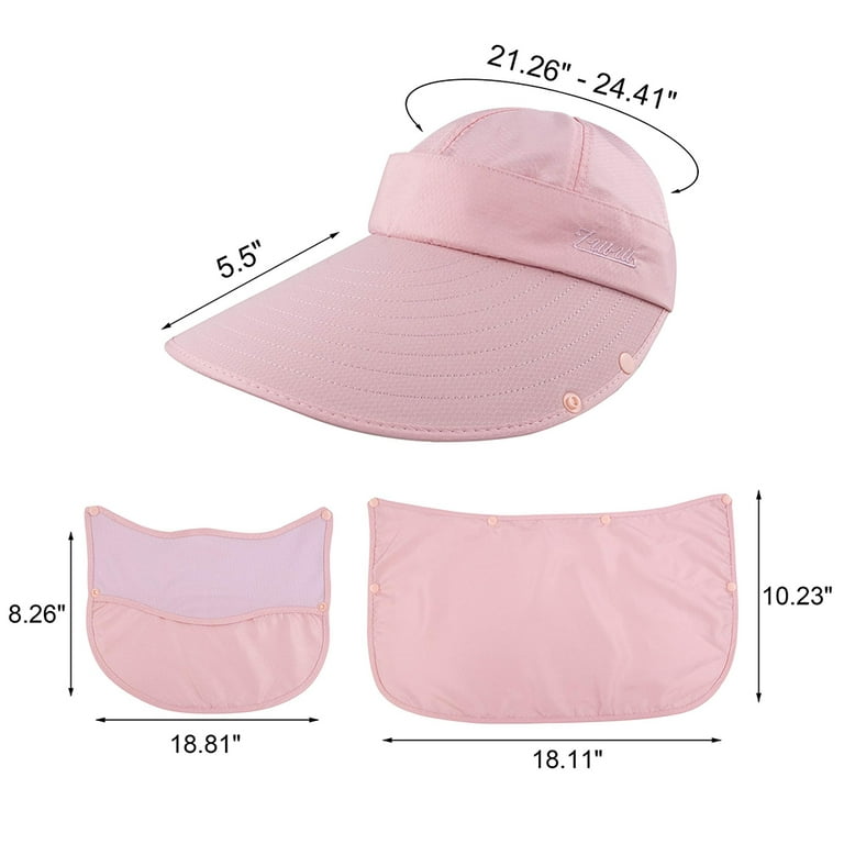 Women's Wide Brim Face Mask Removable Neck Sun Hat Face Flap Ponytail UV  Protection Hat Garden Fishing Hiking/Pink