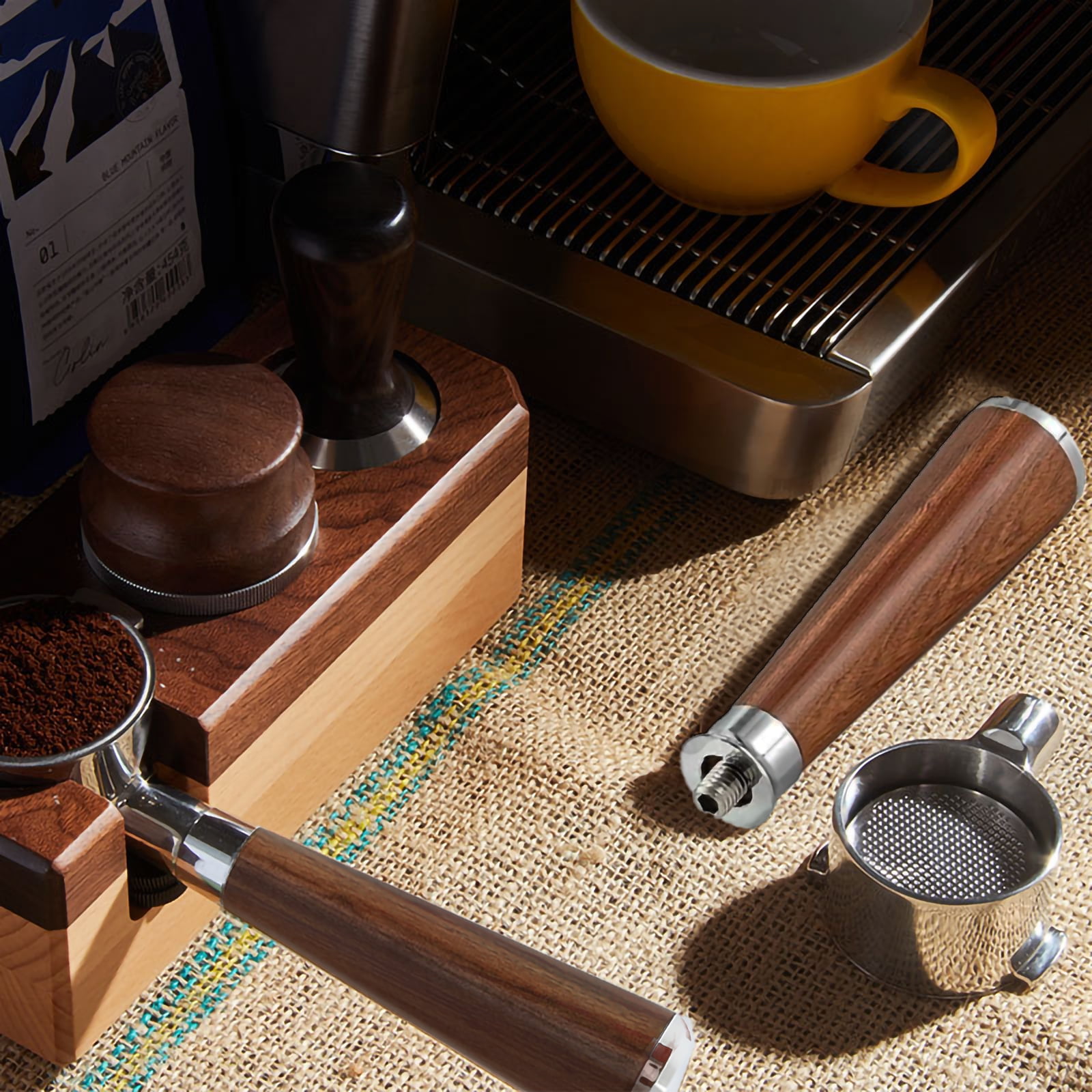 51mm Bottomless Portafilter for Delonghi ECP3420, EC155, BCO430, EC260 | 2 Ears Stainless Steel with Walnut Handle & Double Shot Basket(51MM forDelonghi ECP3420/EC155 | 2 Ears)
