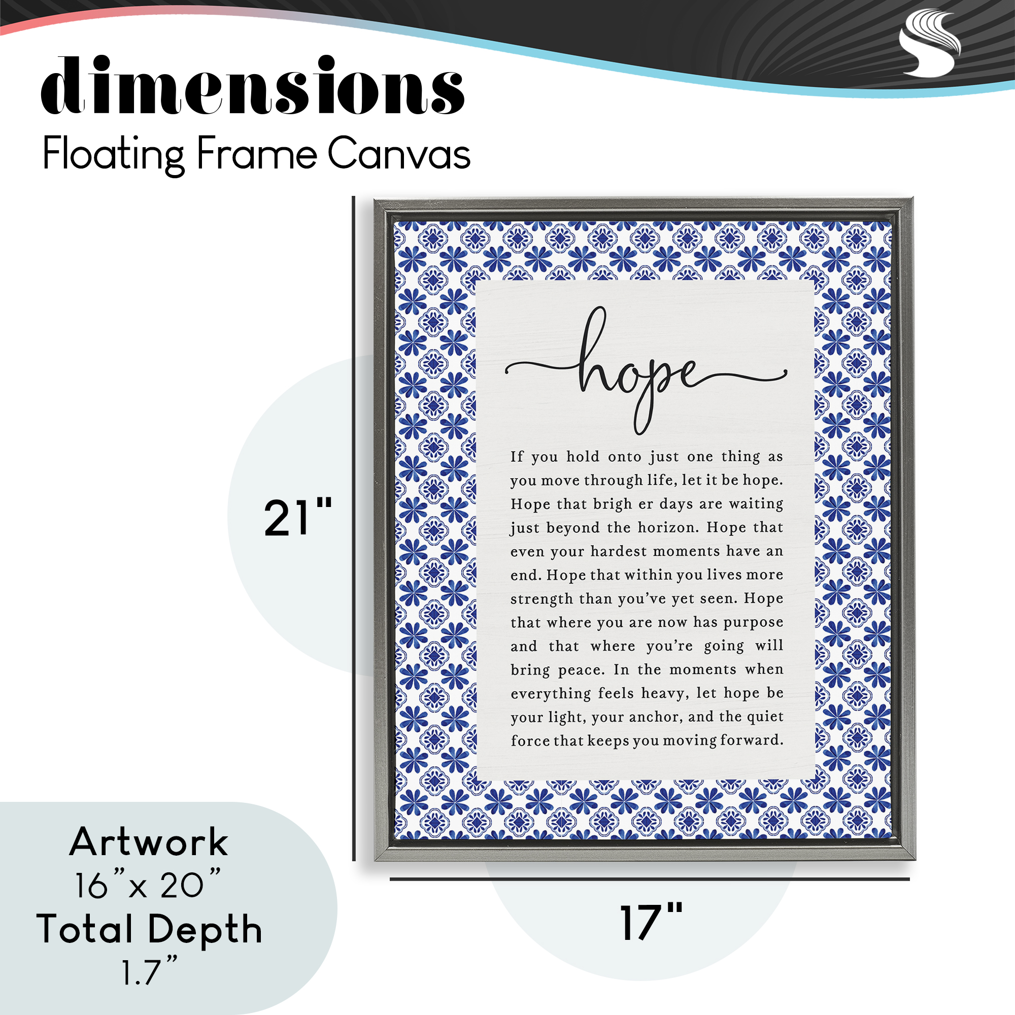 Hope For Brighter Days Gray Framed Floater Canvas Wall Art, design by Lettered and Lined