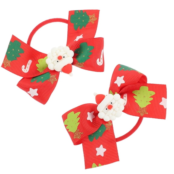 UPOUART 2Pcs Elastic Hair Bows Bow Hair Tie Red Fabric Decorative Hair Accessories for Children