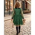 thumbnail image 5 of Sunny Fashion Girls' Long Sheer Sleeve Peter Pan Collar Plaid Tulle Green Dress, 5 of 8
