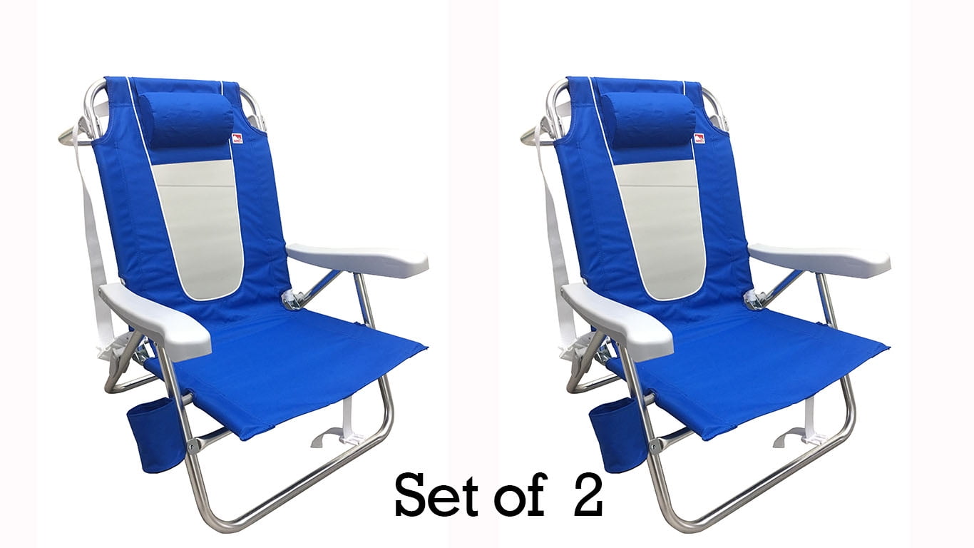 Outdoor Spectator Multi Position Flat Folding Beach Chair 2 Pack Blue Walmart Com