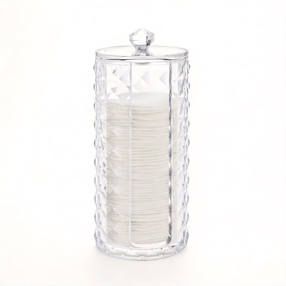 Acrylic Cotton Swab & Round Dispenser, Clear Diamond Cosmetic Storage Case with Removable Lid, Waterproof Makeup Organizer for Bathroom Vanity & Dresser