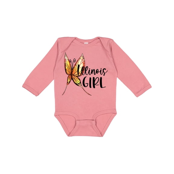 Inktastic Illinois Girl- Butterfly Girls Long Sleeve Baby Bodysuit