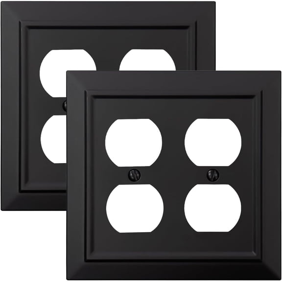 Funkiim Classic Architecture 2 Gang Bamboo Fiber Mid Size Matte Black Duplex Outlet Plate (2 Pack)
