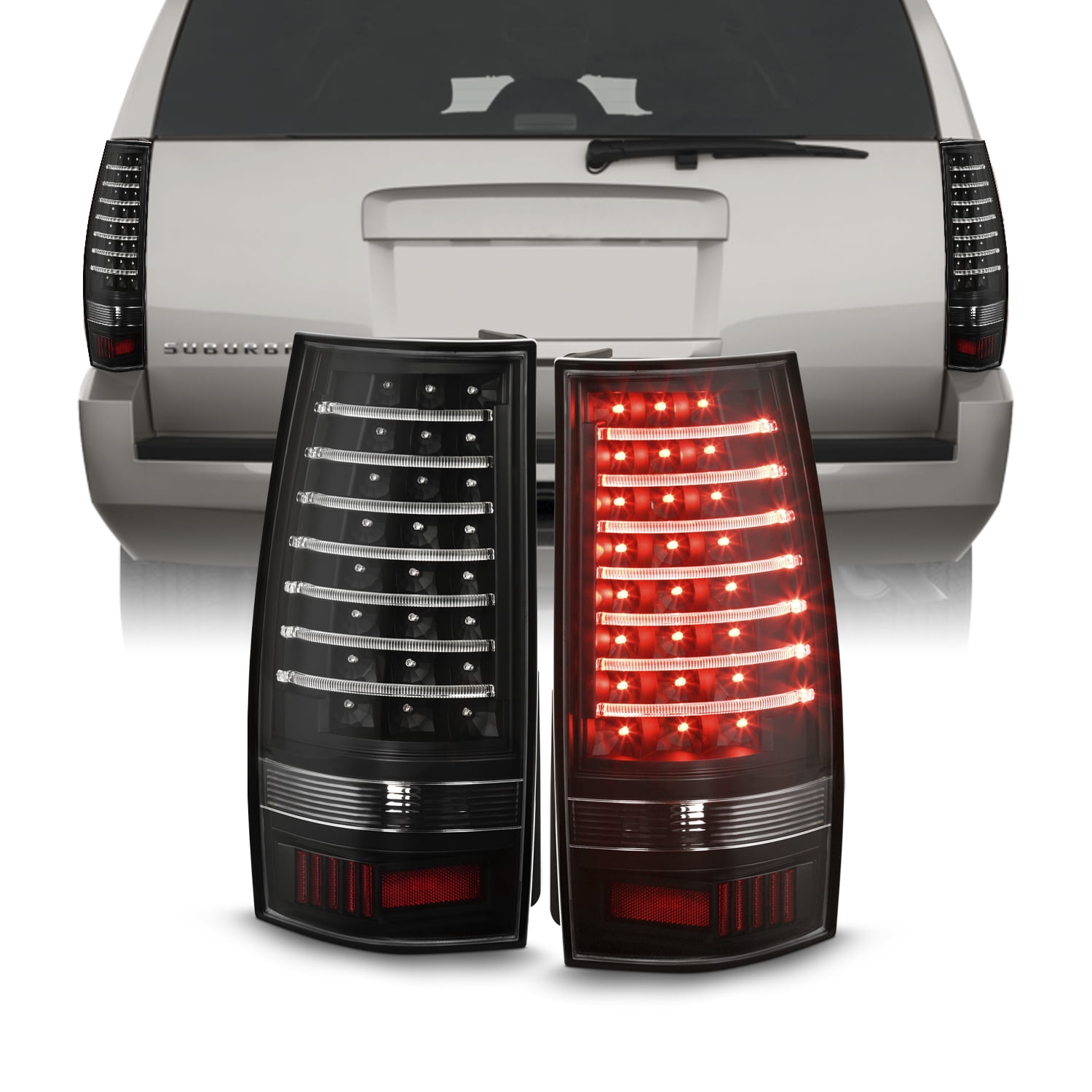 LED Brake Tail Lights for 2007-2014 Chevy Suburban Tahoe Black Smoke Rear Lamps 