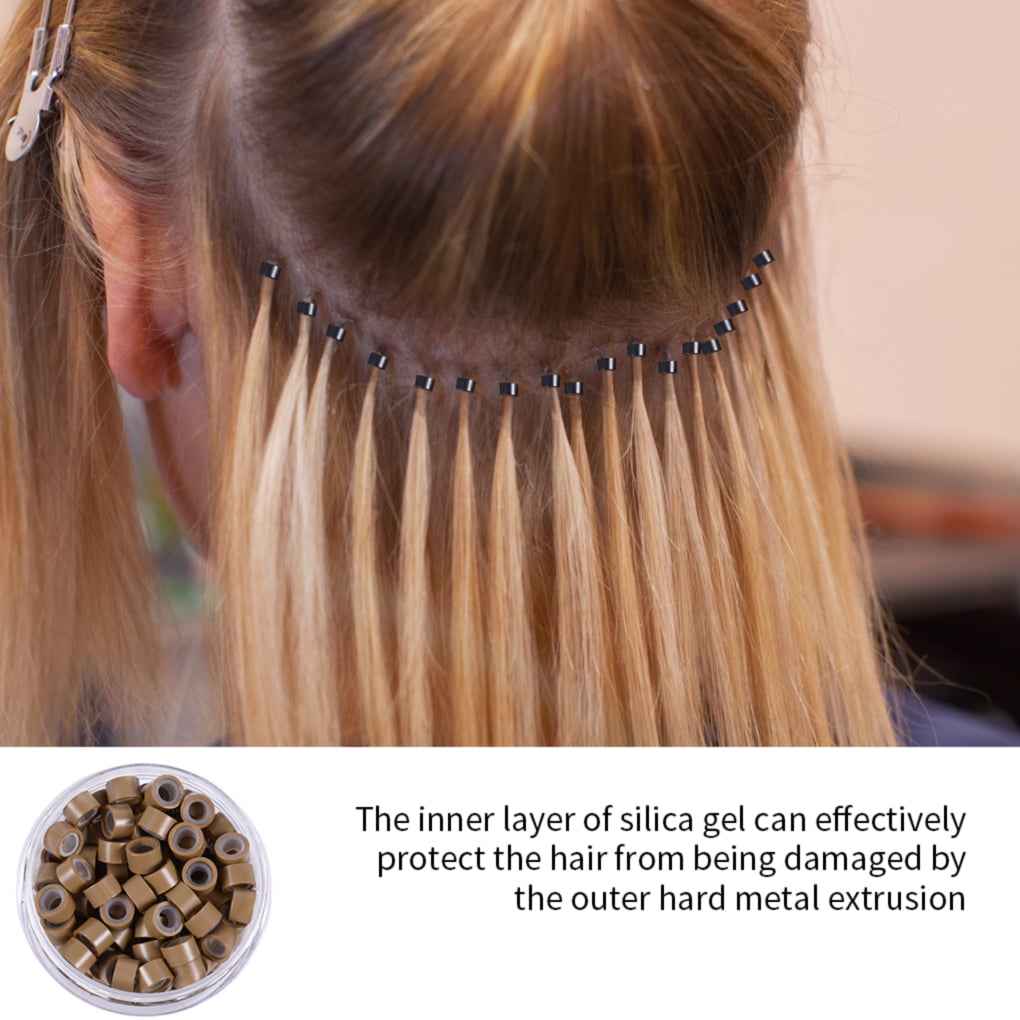 Neitsi® 4mm Silicone Lined Micro Rings Links Beads Linkies for I Bonded  Tipped Hair Extensions (500pcs, Blonde)