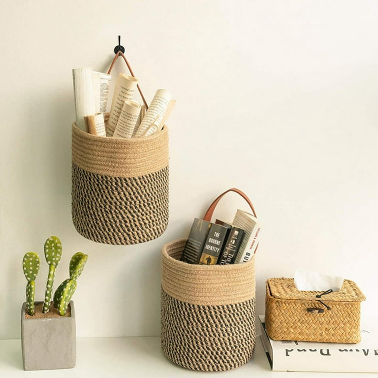 Wall Hanging Storage Baskets Small Cotton Rope Woven Closet Storage Bins  Shelf Basket Organizer for Plants, Towels ,Toys