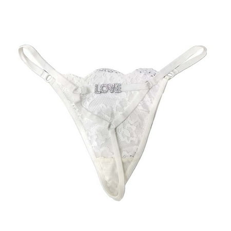 BYHONG Women s Letter Lace Underwear Women s Lace Thong Women s Sexy Underwear Womens Panties White M