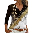thumbnail image 1 of Mujeres damas imprimir manga larga cremallera cuello en V pulóver blusa Tops camisas Pompotops  gfhjh5233, 1 of 6