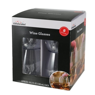 Clear Plastic Wine Glasses, 18.3 fl oz, 8 Pieces, by Way To Celebrate