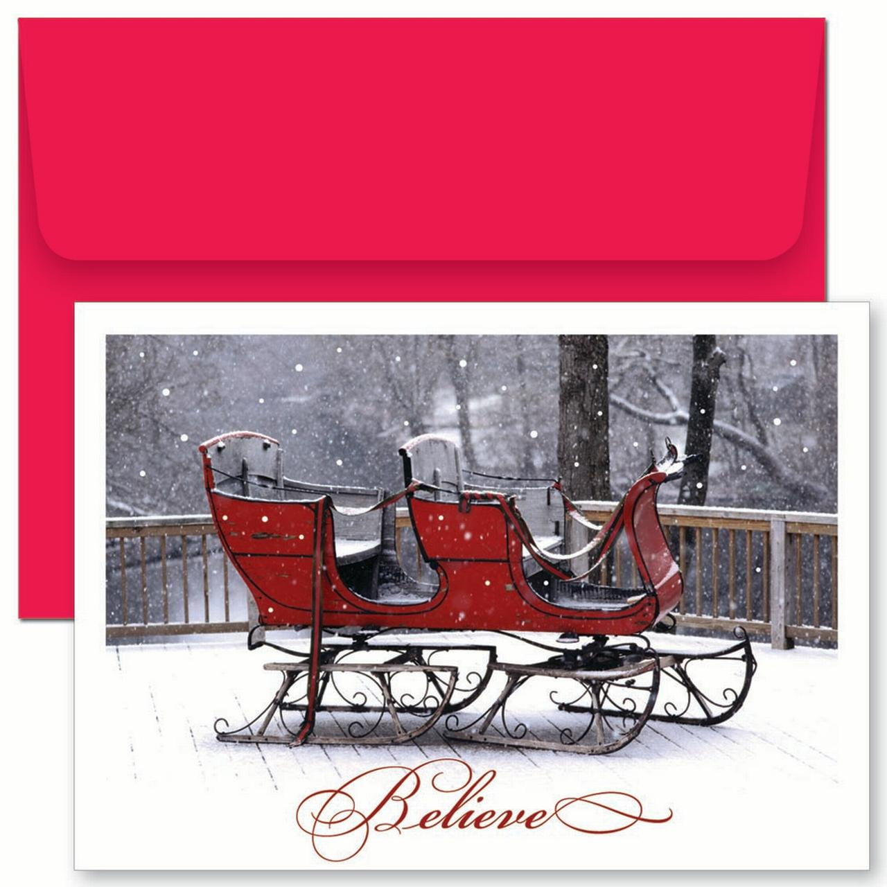 JAM Paper Christmas Card Sets, Believe Sleigh, 18/pack