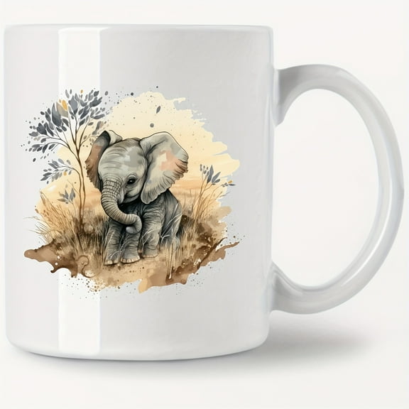 Ceramic Mug with Elephant Design 11oz - Dishwasher and Microwave Safe Coffee Cup, Perfect Gift for Animal Lovers and Coffee Enthusiasts