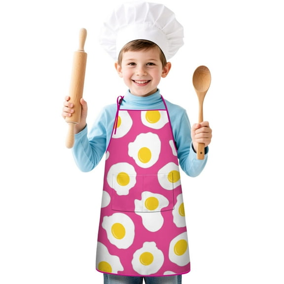 Funny Kids Aprons for Girls Boys Fried Egg Food Toddler Aprons for Cooking Baking Painting Crafting Art Gardening Little Helper Children Aprons with Adjustable Strap and Pockets