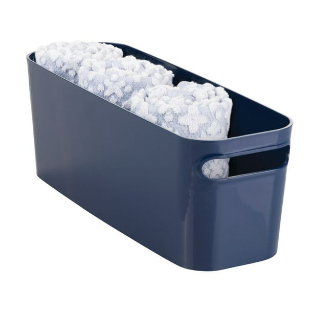 mDesign Large Plastic Toilet Paper Roll Holder Bin - Organizer Tote Basket  with Handles for Bathroom, Vanity/Under Sink Storage - Navy Blue -  Walmart.com