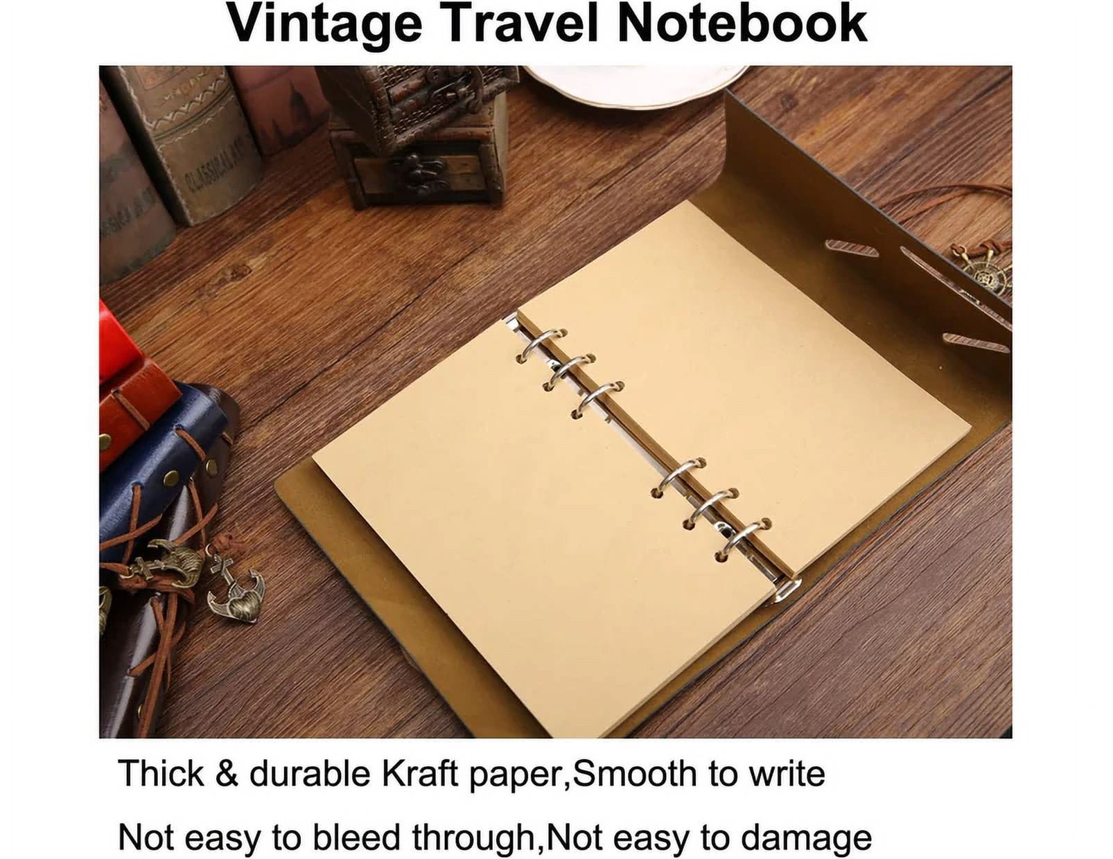 Travel Journal Writing Notebook for on The Go Taking Notes, Vintage PU Leather Note Book, A6, Unlined Page, 6 Ring Binder - Red