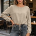 thumbnail image 4 of GUACER Long Sleeve Drawstring Tops for Women Casual Crew Neck Relaxed Fit Pullover Blouse with Cuffed Sleeves, 4 of 6