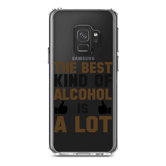 DistinctInk Clear Shockproof Hybrid Case for Samsung Galaxy S9 (5.8" Screen) - TPU Bumper Acrylic Back Tempered Glass Screen Protector - The Best Kind of Alcohol is A LOT
