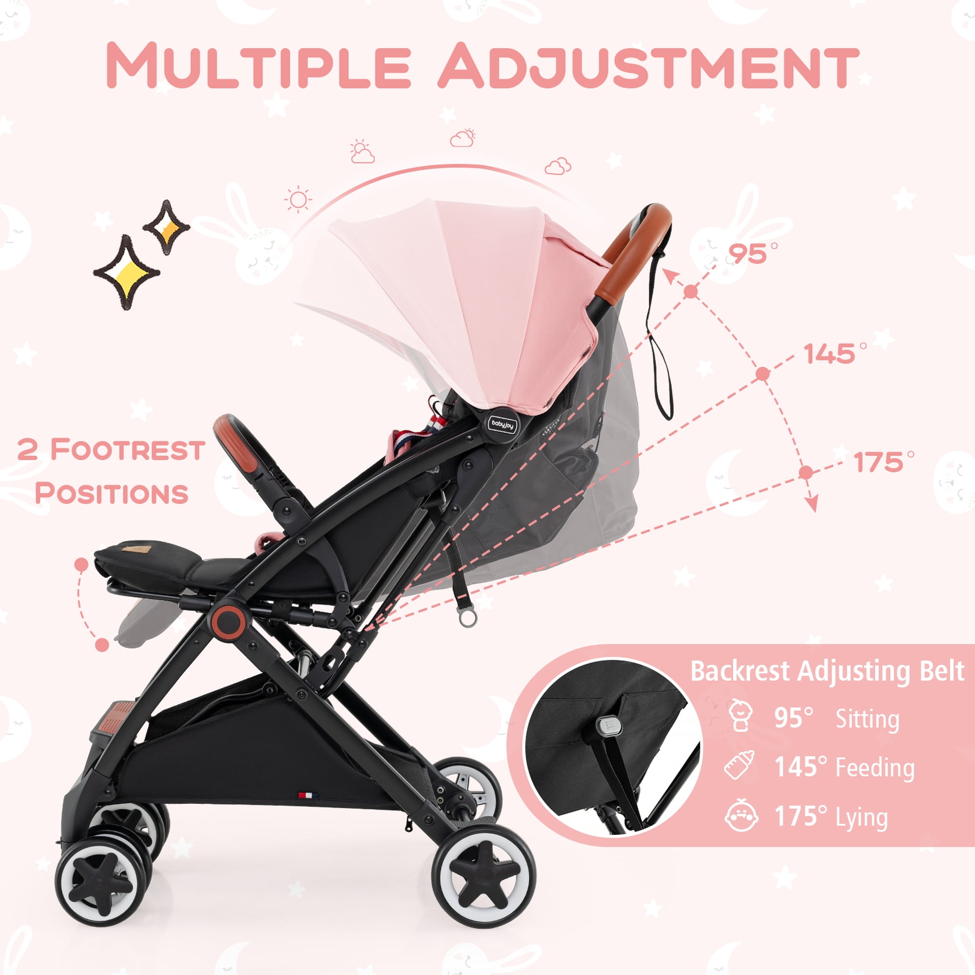 Costway Lightweight Baby Stroller Aluminium Frame with Net for Travel Pink