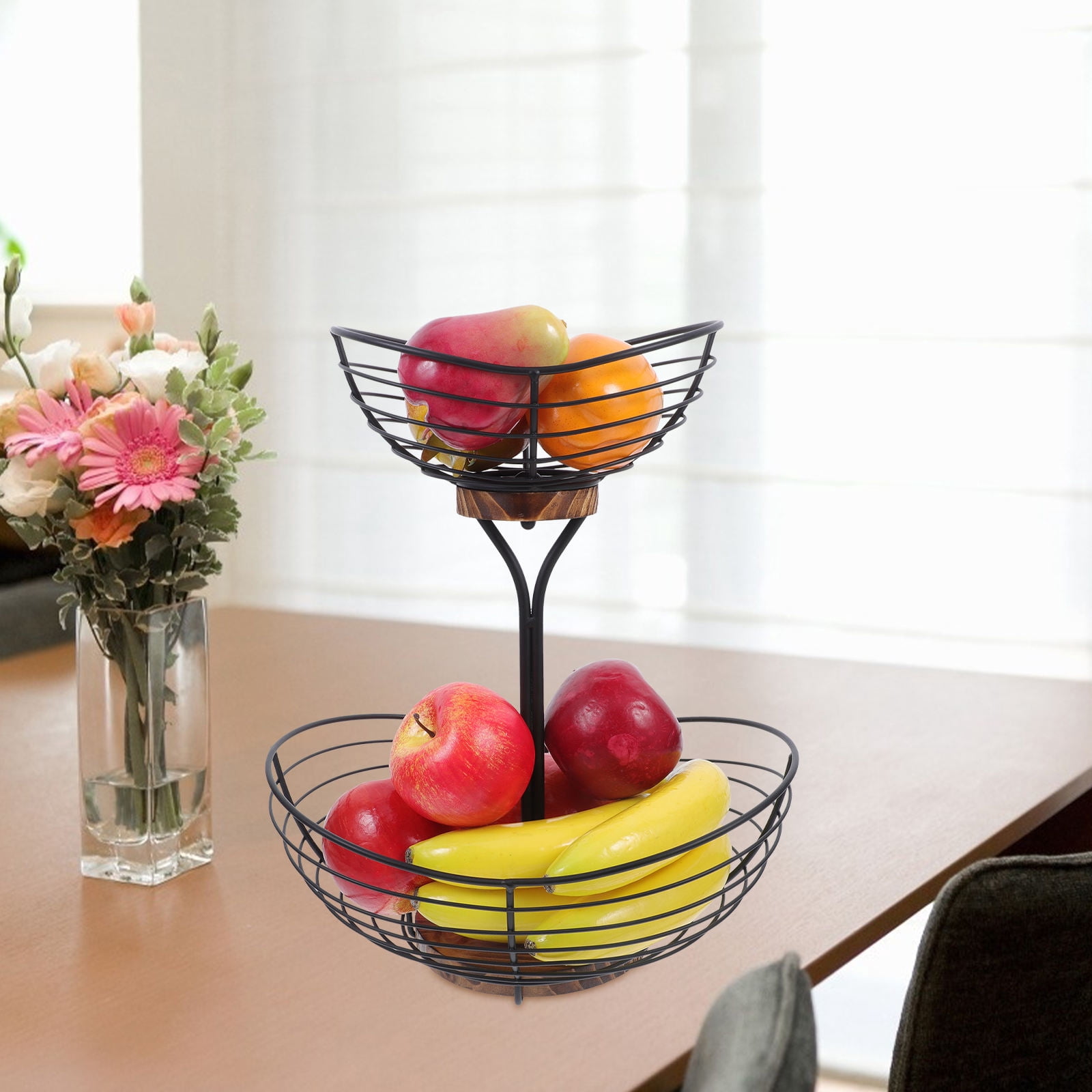 ELAYARD Black Metal Multi-Tier Fruit Storage Basket Wire Bowl for Kitchen Countertop and Dining Table