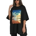 thumbnail image 4 of Plus Size Shirt for Women Black Tops for Women Short Sleeves Shirt for Women Seaside (22) T Shirt Crewneck Shirt for Women 5XL, 4 of 5