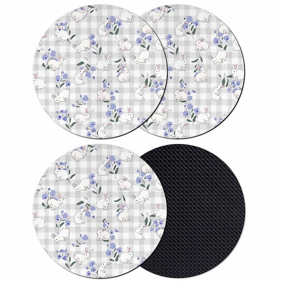 Easter Bunny Coasters Set of 4, Absorbent Coasters for Drinks, Spring Purple Flower Rustic Farmhouse Grey Plaid Coaster for Desk Coffee Table Protection, Home Decor House Warming Gifts 4"
