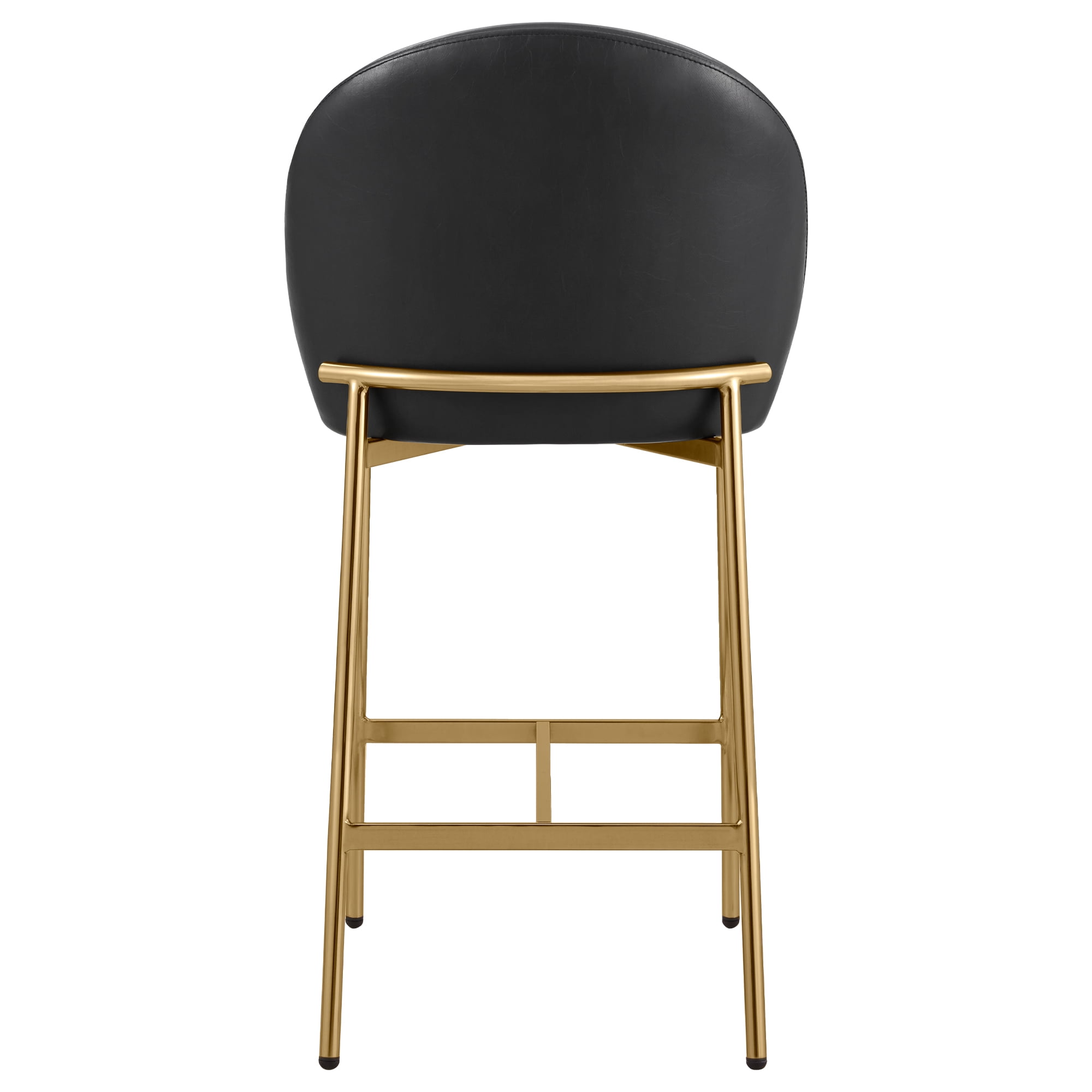 Spruce & Spring Modern Counter Bar Stool with Metal Arc Backrest and Upholstered Seat Set of 2, Black with Bronze Legs