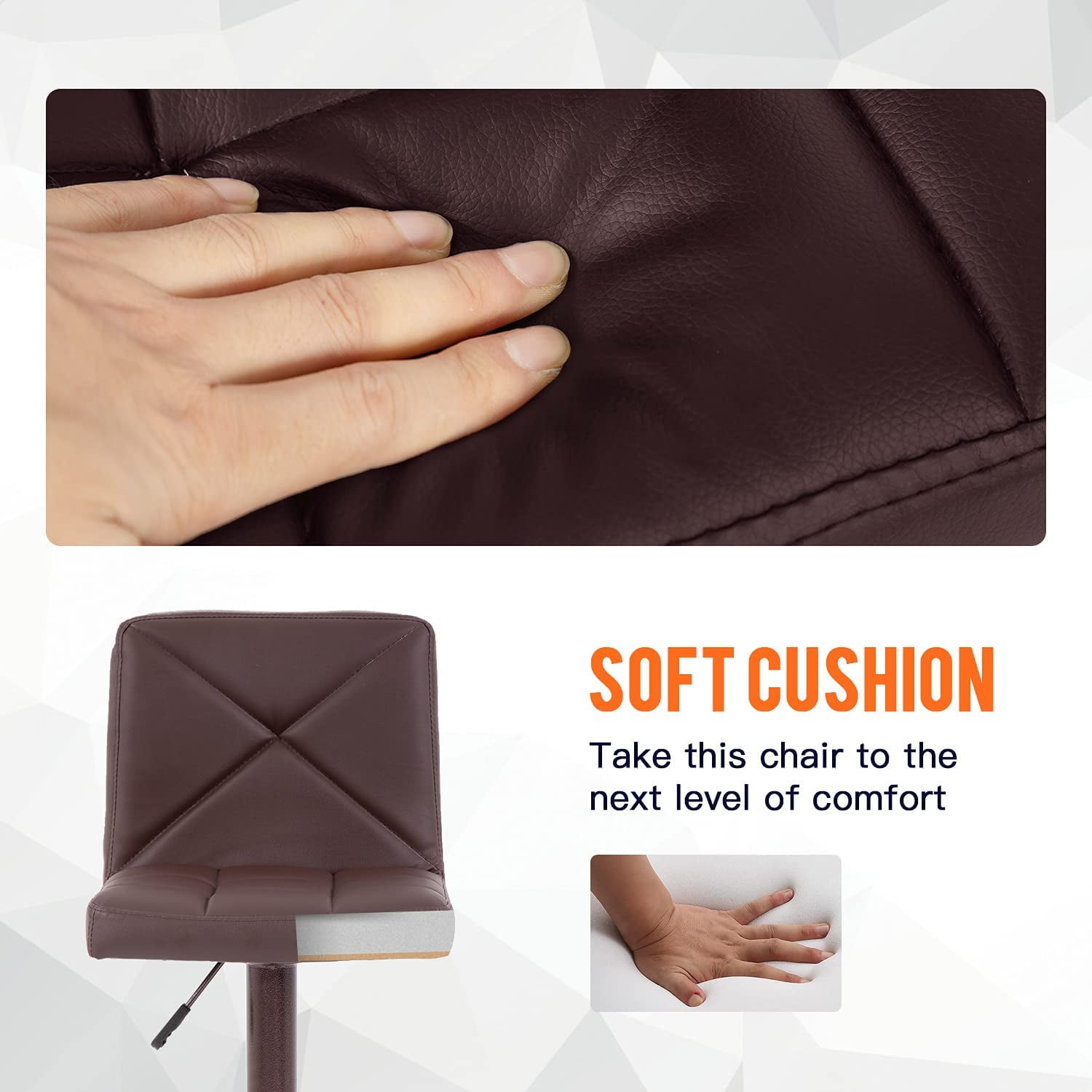 FDW Bar Stools Set of 2 Counter Height Swivel Stool PU Leather Modern Height Adjustable Swivel Barstools Hydraulic Chair Bar Stools,Brown