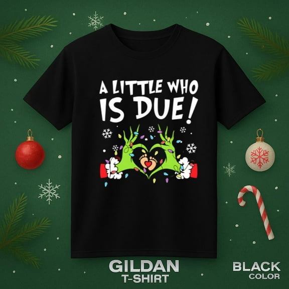 A Little Who Is Due Christmas Pregnancy Announcement Holiday Retro Unisex T-Shirt, for men & women, up to size 5XL.