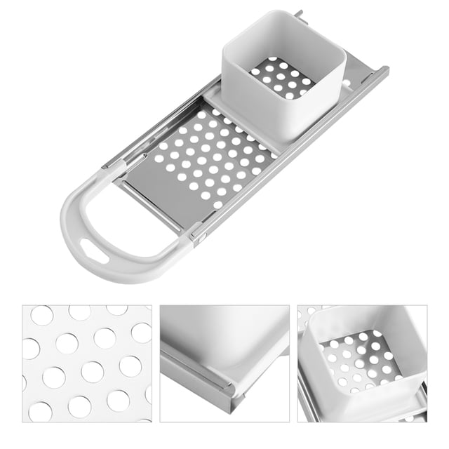 Spaetzle Maker with stainless steel blades and a comfortable grip handle, designed for uniform noodle creation. Features a perforated sliding box for safe dough handling. Ideal for savory or sweet dishes, or as a substitute for pasta, rice, or potatoes. Measures approximately 32.4 x 10.7 x 6.3 cm, making it a versatile kitchen utensil.