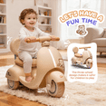 thumbnail image 3 of Track Seven 12V Ride on Motorcycle, 3-Wheel Toddler Electrc Scooter with Remote Control, Bluetooth, Wide Seat, Wooden Handle, Slow Start, Electric Motorycle for Boys Girls Aged 1-3 Years, Beige, 3 of 8