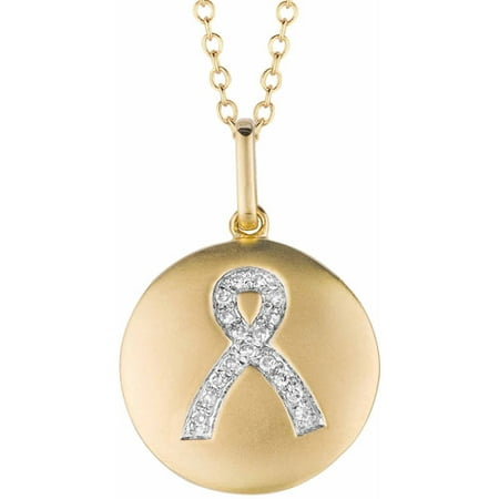 Diamond Accent Yellow Gold-Plated Sterling Silver Round Breast Cancer Awareness Ribbon Disc Pendant
