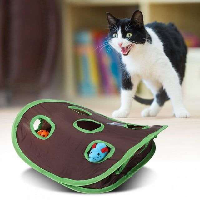 1 Juego de juguetes plegables para gatos, caza de ratón abierta emergente con bola de campana, divertidos juguetes interactivos para cazar mascotas