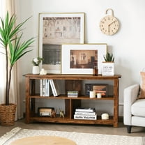 Resenkos Entertainment Centers,TV Stands,3 Tier Wood TV Stand for 55-Inch with Open Shelves and X-Shaped Frame-Brown