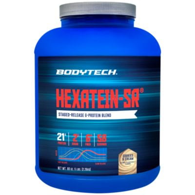 BodyTech Hexatein SR™ (Staged Release)  6 Protein Blend for Muscle Growth  Recovery + EFA's, MCT's  CLA, Cookies  Cream (5 Pound