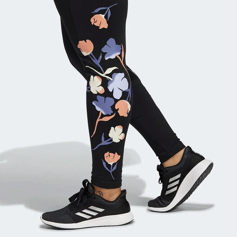 Adidas Women's Plus Size Floral Graphic Tights H49930 Black